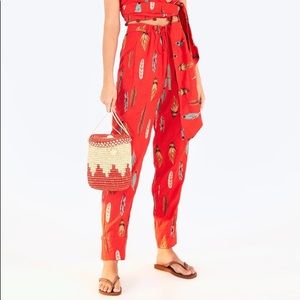 FARM Rio Embroidered Linen Pants Red MULTI
